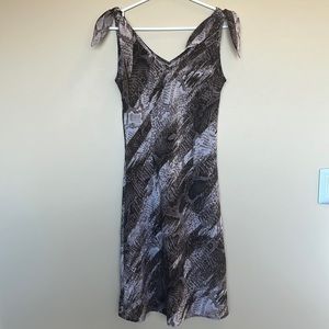 Vintage Brown Animal Print Dress with Vneck and shoulder Bows